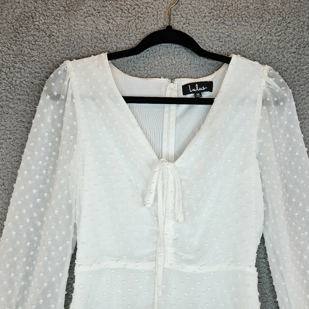 Lulus Womens Wine & Dine White Swiss Dot Mini Dress Sz XS Long Sleeve - Picture 4 of 13